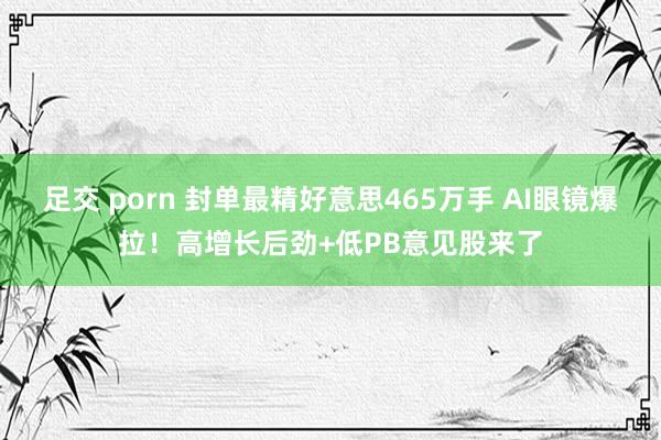 足交 porn 封单最精好意思465万手 AI眼镜爆拉！高增长后劲+低PB意见股来了