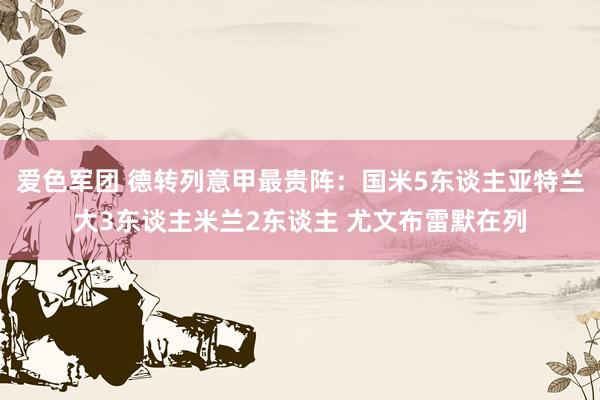 爱色军团 德转列意甲最贵阵：国米5东谈主亚特兰大3东谈主米兰2东谈主 尤文布雷默在列