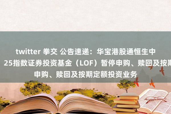 twitter 拳交 公告速递：华宝港股通恒生中国（香港上市）25指数证券投资基金（LOF）暂停申购、赎回及按期定额投资业务