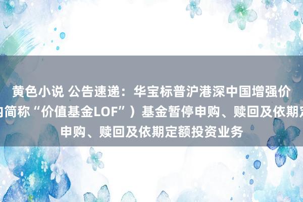 黄色小说 公告速递：华宝标普沪港深中国增强价值指数（场内简称“价值基金LOF”）基金暂停申购、赎回及依期定额投资业务